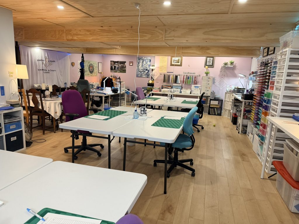 Bright scrapbook and craft studio at Whiskers & Woods Lodge in Alexandria, Ontario